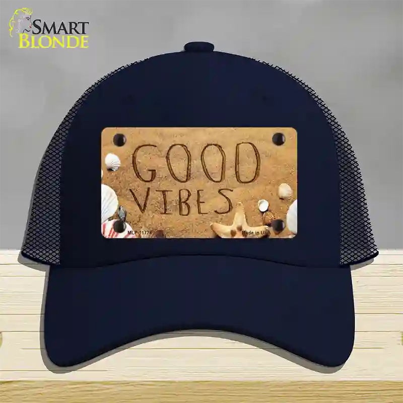 Good Vibes in the Sand Novelty License Plate Hat Mesh / Navy