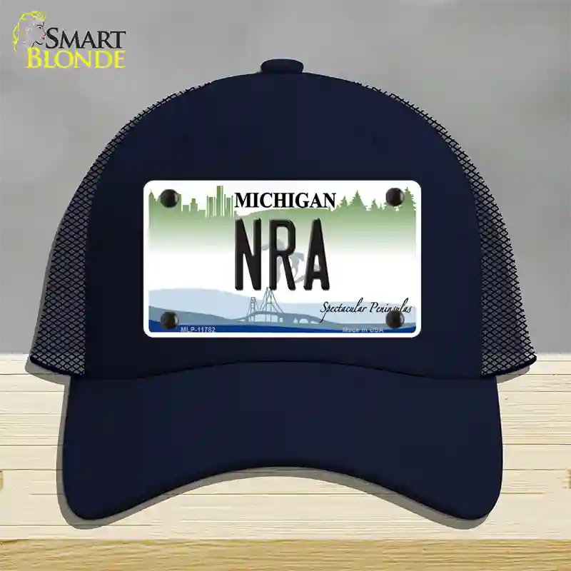 NRA Michigan Novelty License Plate Hat Mesh / Navy