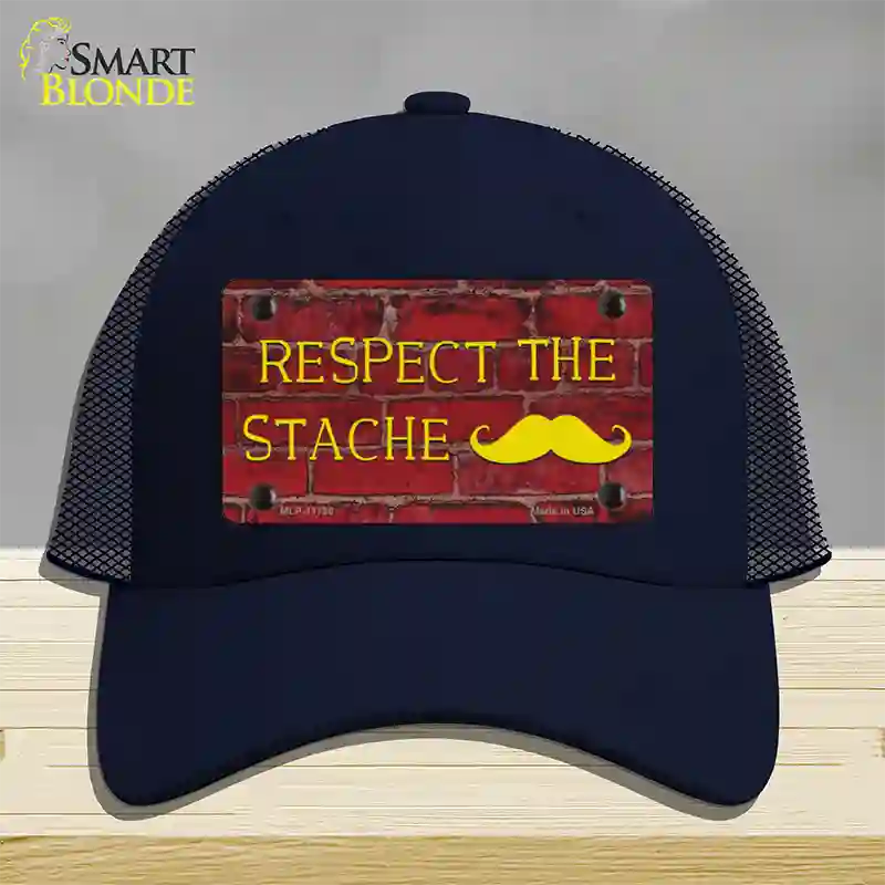 Respect the Stache Novelty License Plate Hat Mesh / Navy