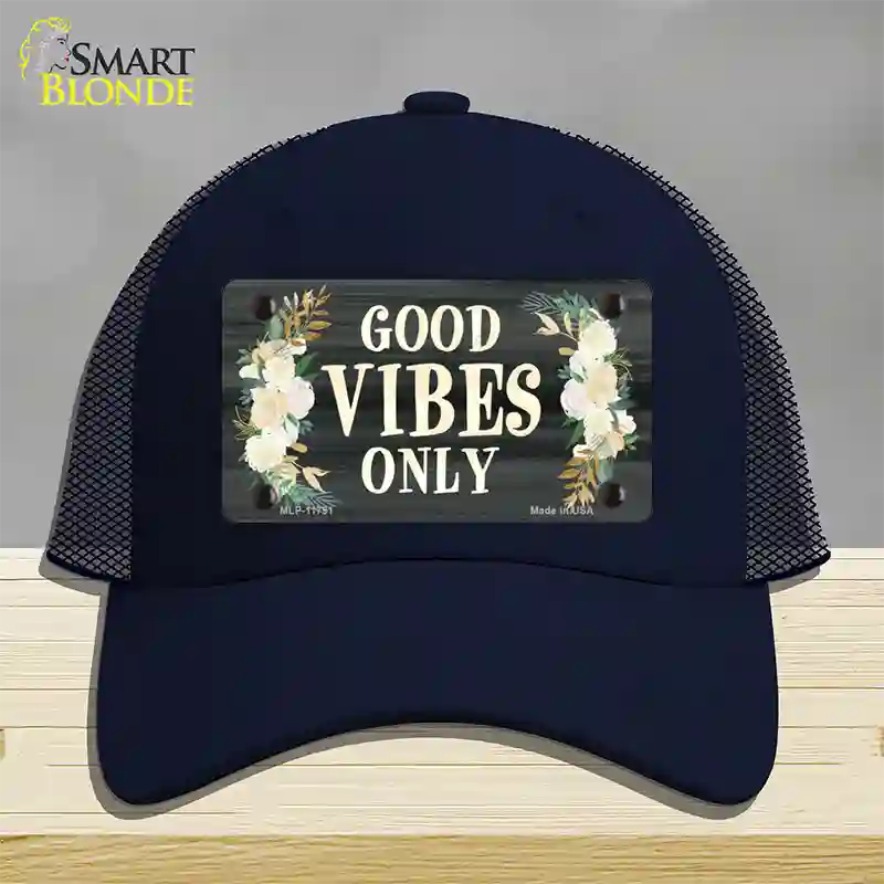 Good Vibes Only Novelty License Plate Hat Mesh / Navy