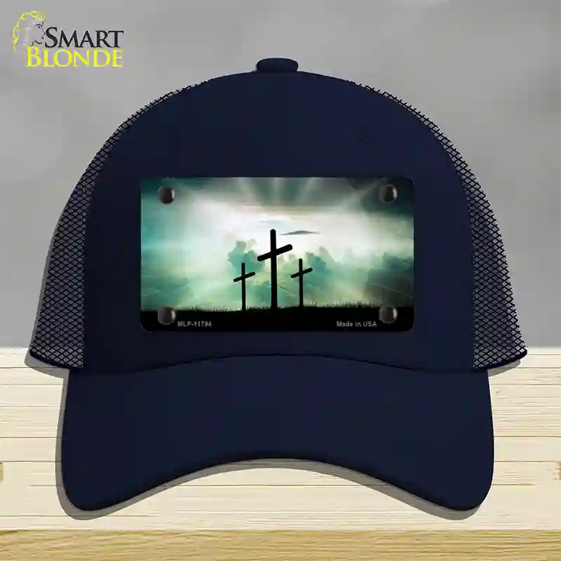 Crosses in the Sun Blue Novelty License Plate Hat Mesh / Navy