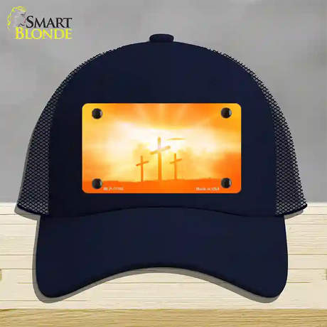 Crosses in the Sun Orange Novelty License Plate Hat Mesh / Navy