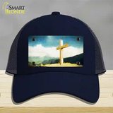 Lone Cross in the Sky Novelty License Plate Hat Mesh / Navy