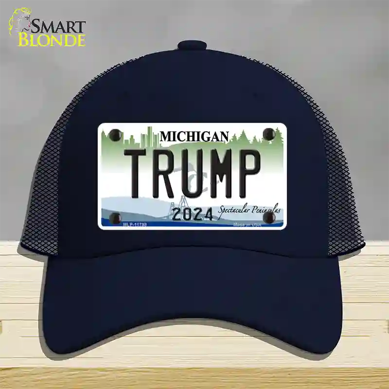 Trump 2024 Michigan Background Novelty License Plate Hat Mesh / Navy