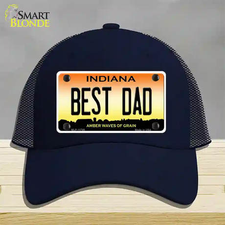 Best Dad Indiana Novelty License Plate Hat Mesh / Navy