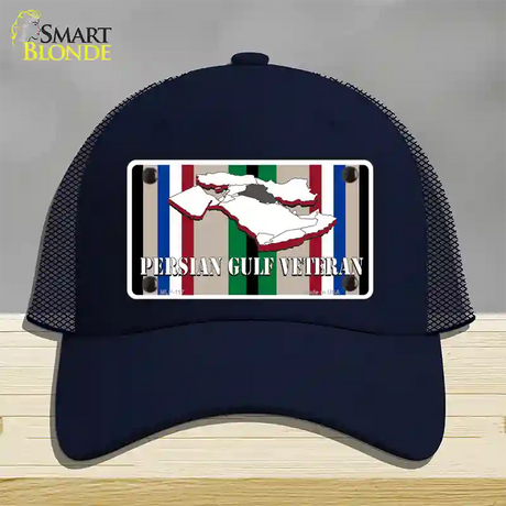 Persian Gulf Veteran Novelty License Plate Hat Mesh / Navy