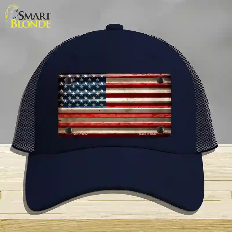 American Flag Corrugated Novelty License Plate Hat Mesh / Navy