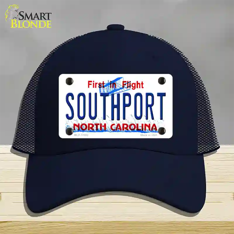 Southport North Carolina Novelty License Plate Hat Mesh / Navy