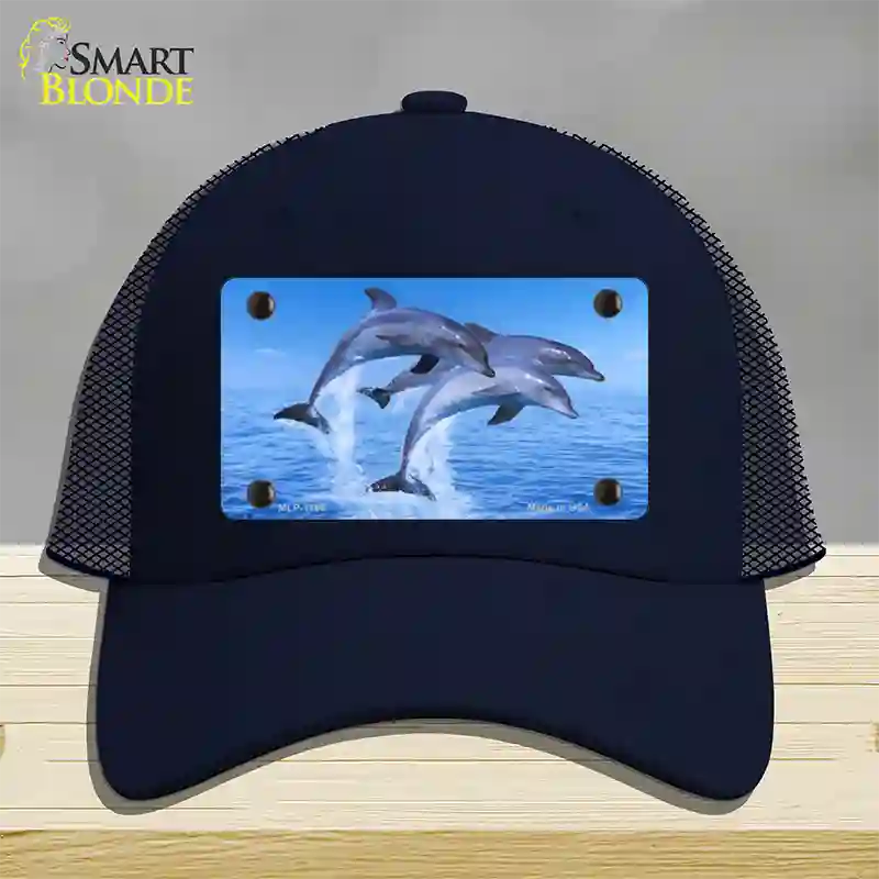 Dolphins Novelty License Plate Hat Mesh / Navy