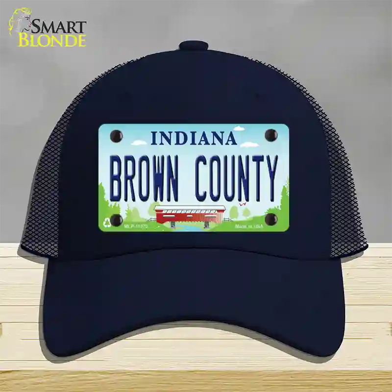 Brown County Indiana Novelty License Plate Hat Mesh / Navy