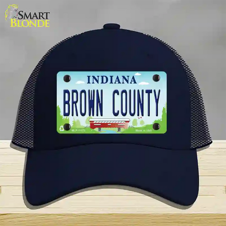 Brown County Indiana Novelty License Plate Hat Mesh / Navy