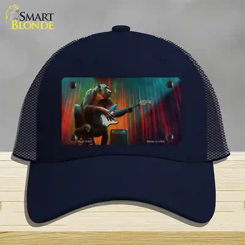 Monkey with Guitar Novelty License Plate Hat Mesh / Navy