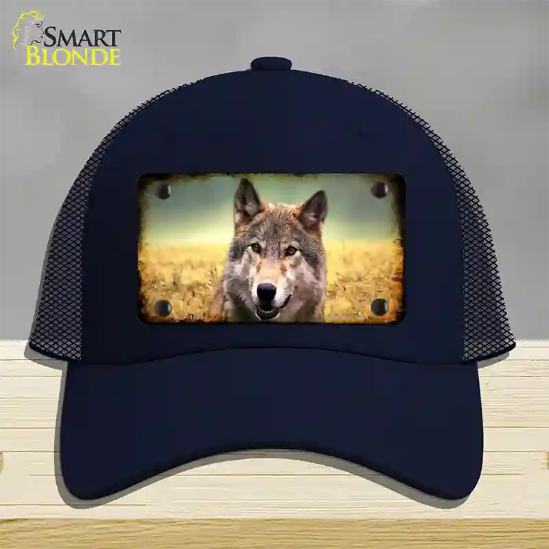 Wolf Novelty License Plate Hat Mesh / Navy