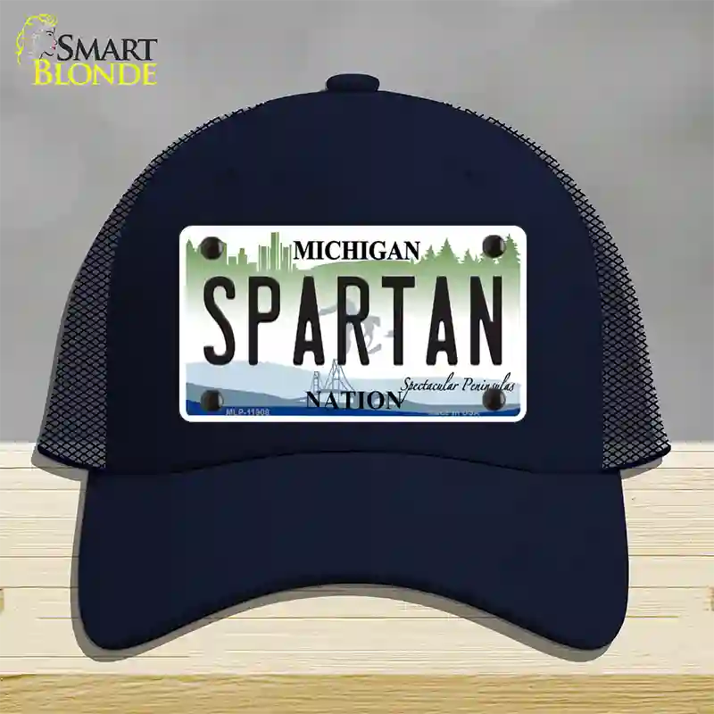 Michigan Spartan Novelty License Plate Hat Mesh / Navy