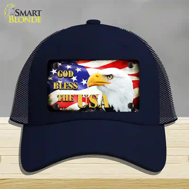 God Bless The USA Novelty License Plate Hat Mesh / Navy