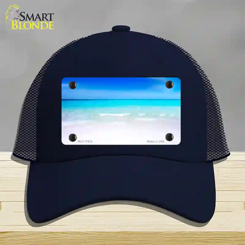 Beach Scene Novelty License Plate Hat Mesh / Navy