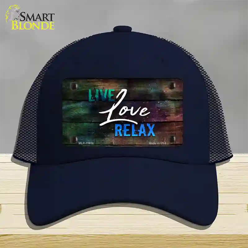 Live Love Relax Novelty License Plate Hat Mesh / Navy