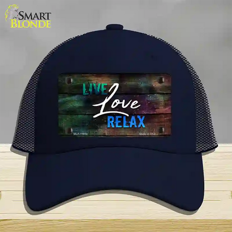 Live Love Relax Novelty License Plate Hat Mesh / Navy