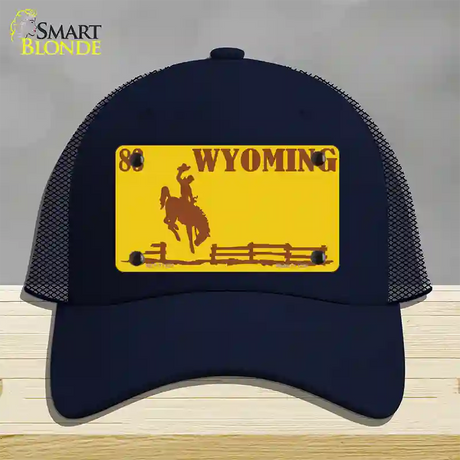 Wyoming Yellow Novelty License Plate Hat Mesh / Navy