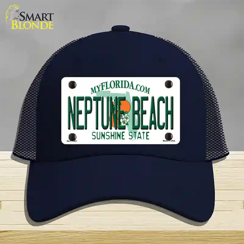 Florida Neptune Beach Novelty License Plate Hat Mesh / Navy