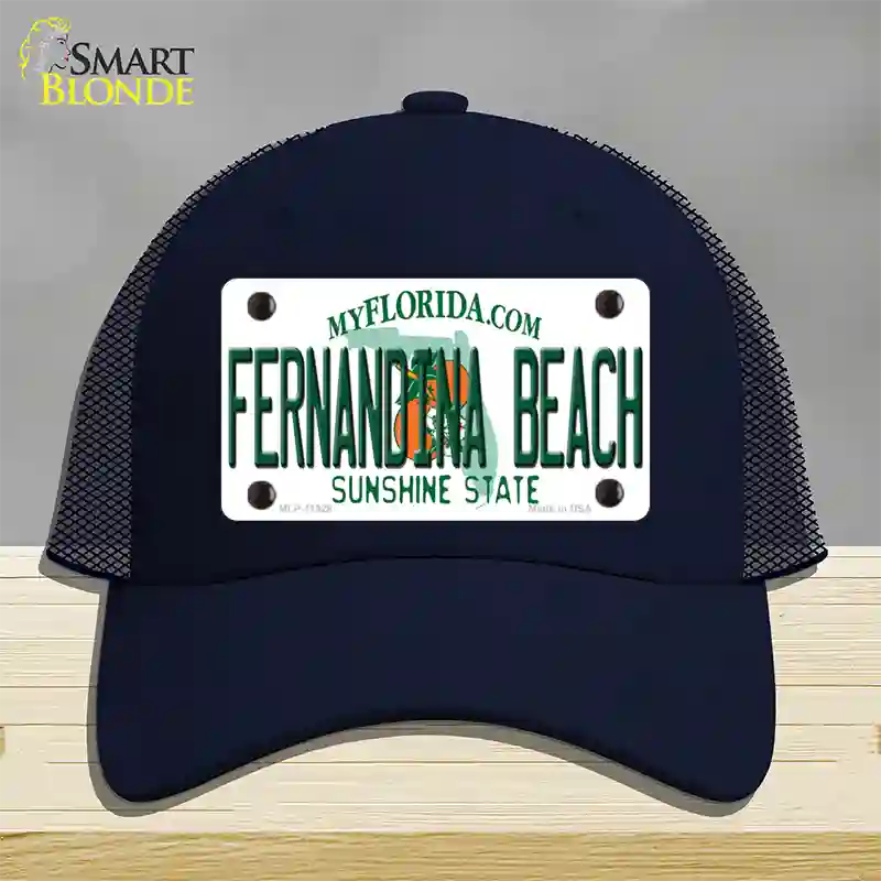 Florida Fernandina Beach Novelty License Plate Hat Mesh / Navy