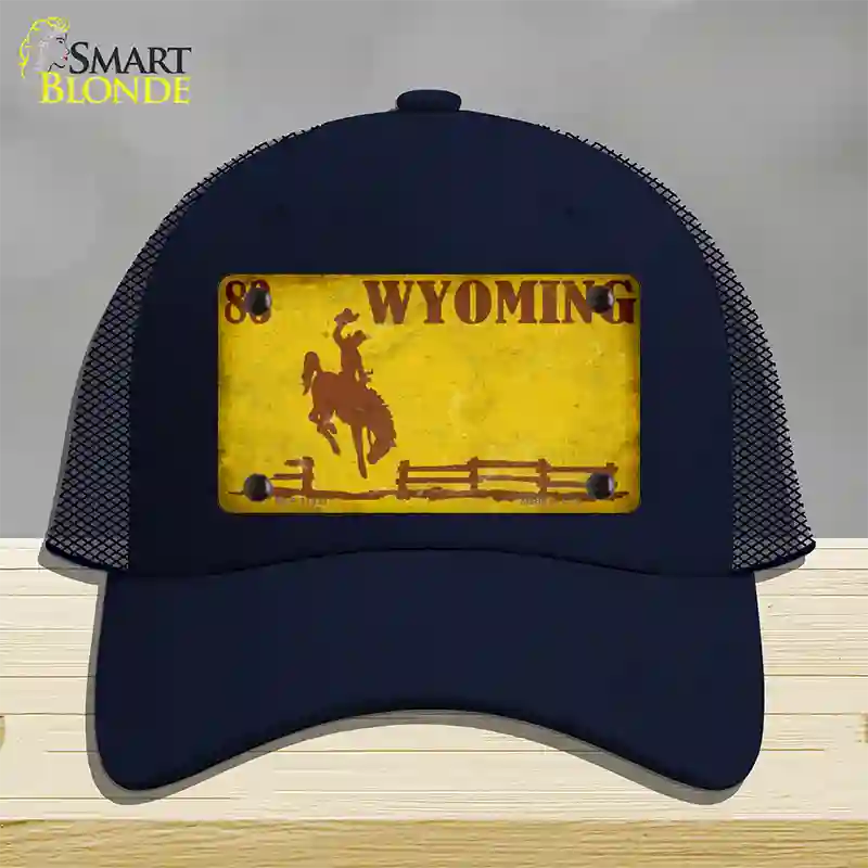 Wyoming Yellow Rusty Novelty License Plate Hat Mesh / Navy