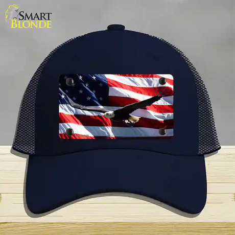 Soaring Eagle Flag Novelty License Plate Hat Mesh / Navy