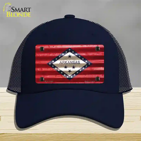 Arkansas Corrugated Flag Novelty License Plate Hat Mesh / Navy