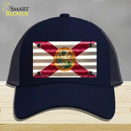 Florida Corrugated Flag Novelty License Plate Hat Mesh / Navy