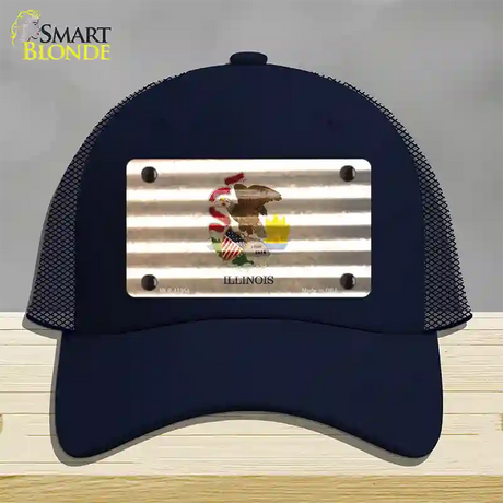 Illinois Corrugated Flag Novelty License Plate Hat Mesh / Navy