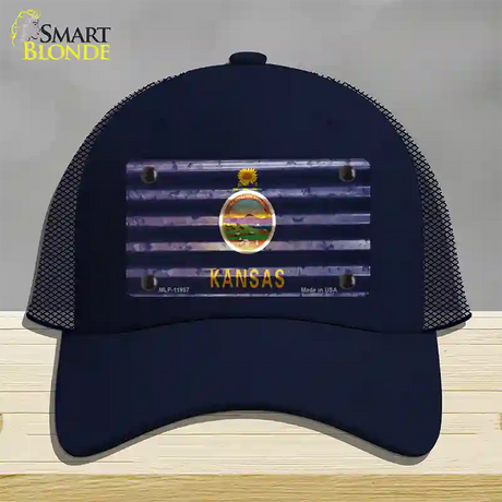 Kansas Corrugated Flag Novelty License Plate Hat Mesh / Navy