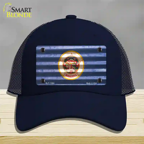 Minnesota Corrugated Flag Novelty License Plate Hat Mesh / Navy