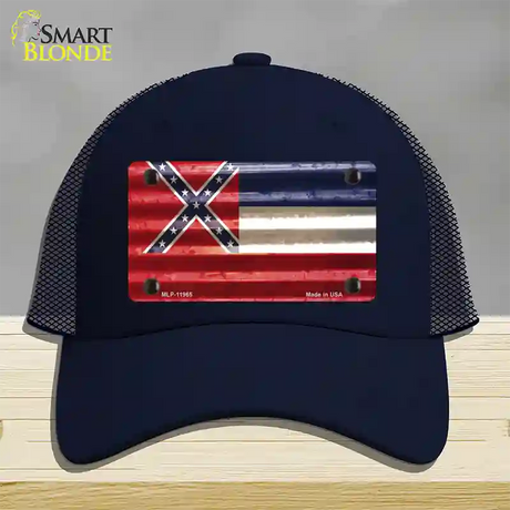 Mississippi Corrugated Flag Novelty License Plate Hat Mesh / Navy