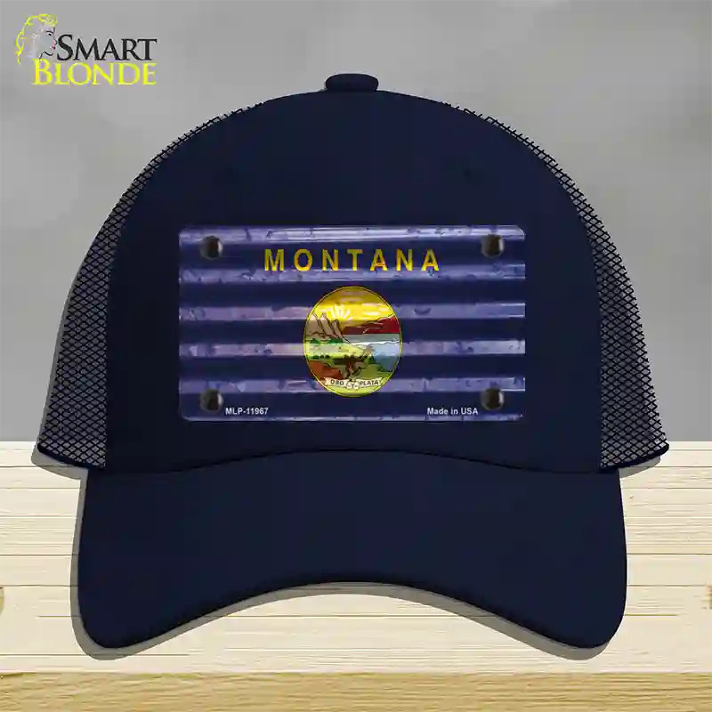 Montana Corrugated Flag Novelty License Plate Hat Mesh / Navy