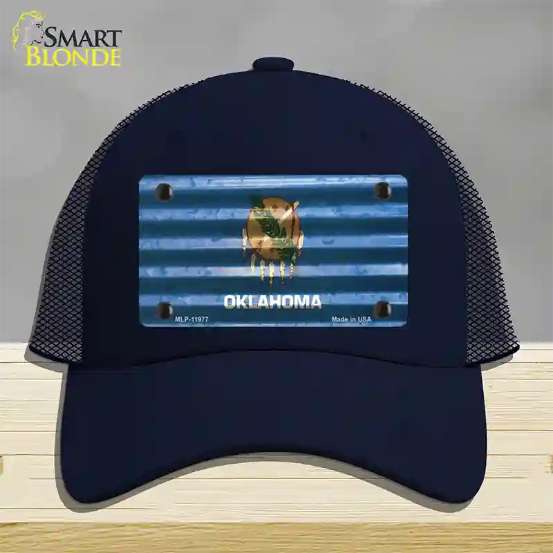 Oklahoma Corrugated Flag Novelty License Plate Hat Mesh / Navy