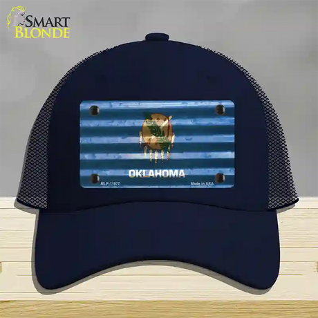 Oklahoma Corrugated Flag Novelty License Plate Hat Mesh / Navy