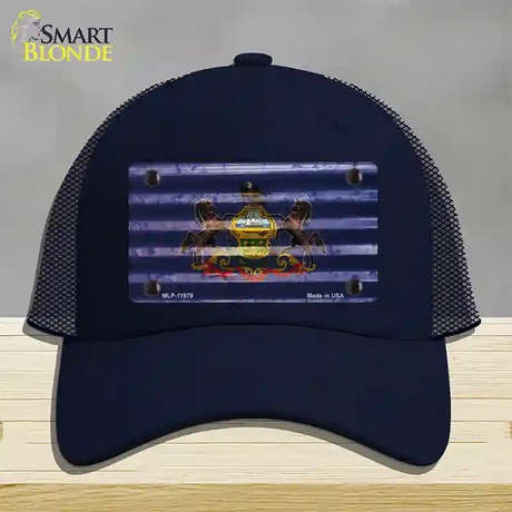 Pennsylvania Corrugated Flag Novelty License Plate Hat Mesh / Navy