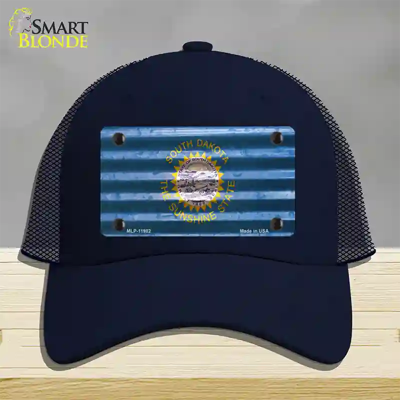 South Dakota Corrugated Flag Novelty License Plate Hat Mesh / Navy