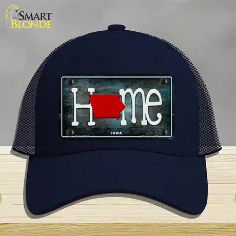 Iowa Home State Outline Novelty License Plate Hat Mesh / Navy