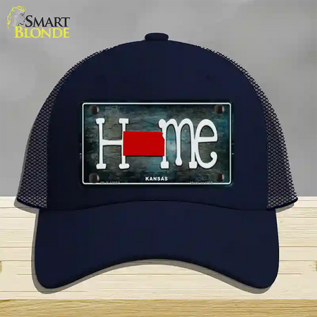 Kansas Home State Outline Novelty License Plate Hat Mesh / Navy