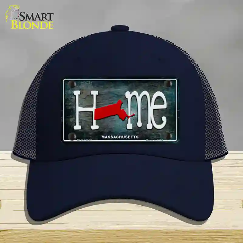 Massachusetts Home State Outline Novelty License Plate Hat Mesh / Navy