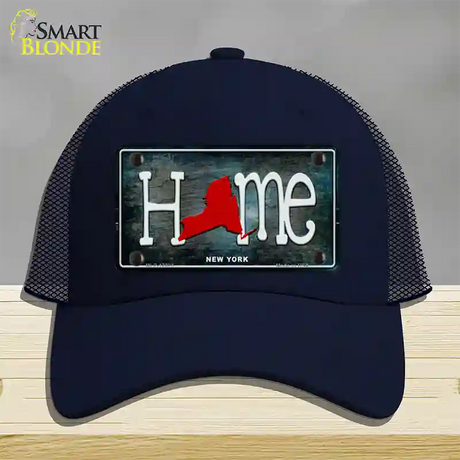 New York Home State Outline Novelty License Plate Hat Mesh / Navy