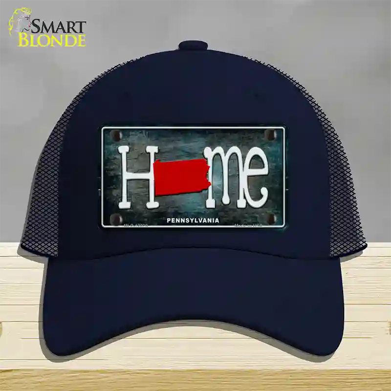 Pennsylvania Home State Outline Novelty License Plate Hat Mesh / Navy