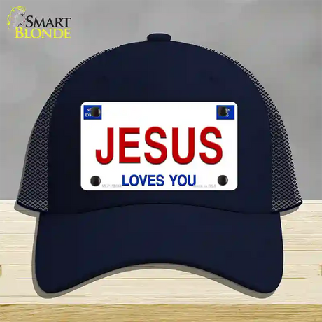 Jesus Loves You Novelty License Plate Hat Mesh / Navy