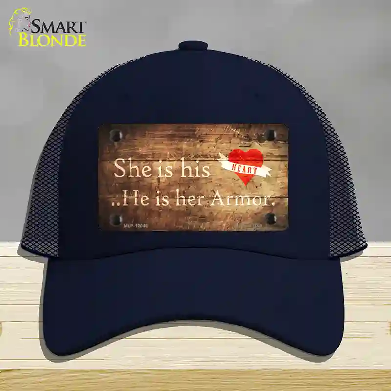 His Heart Her Armor Novelty License Plate Hat Mesh / Navy