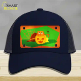 Pumpkin Kitty Novelty License Plate Hat Mesh / Navy