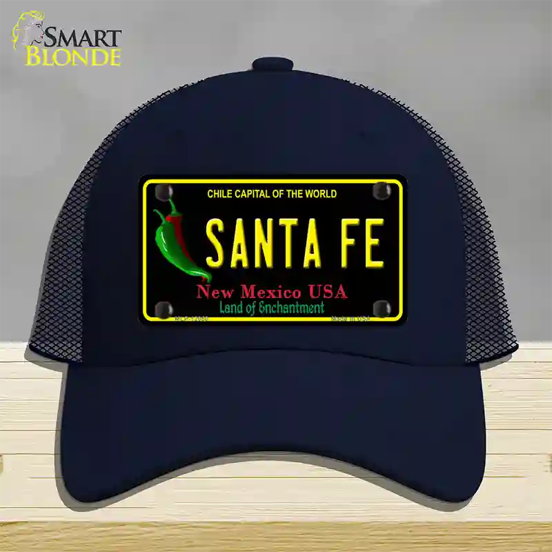 Santa Fe Black New Mexico Novelty License Plate Hat Mesh / Navy