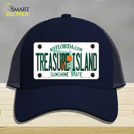 Florida Tresure Island Novelty License Plate Hat Mesh / Navy