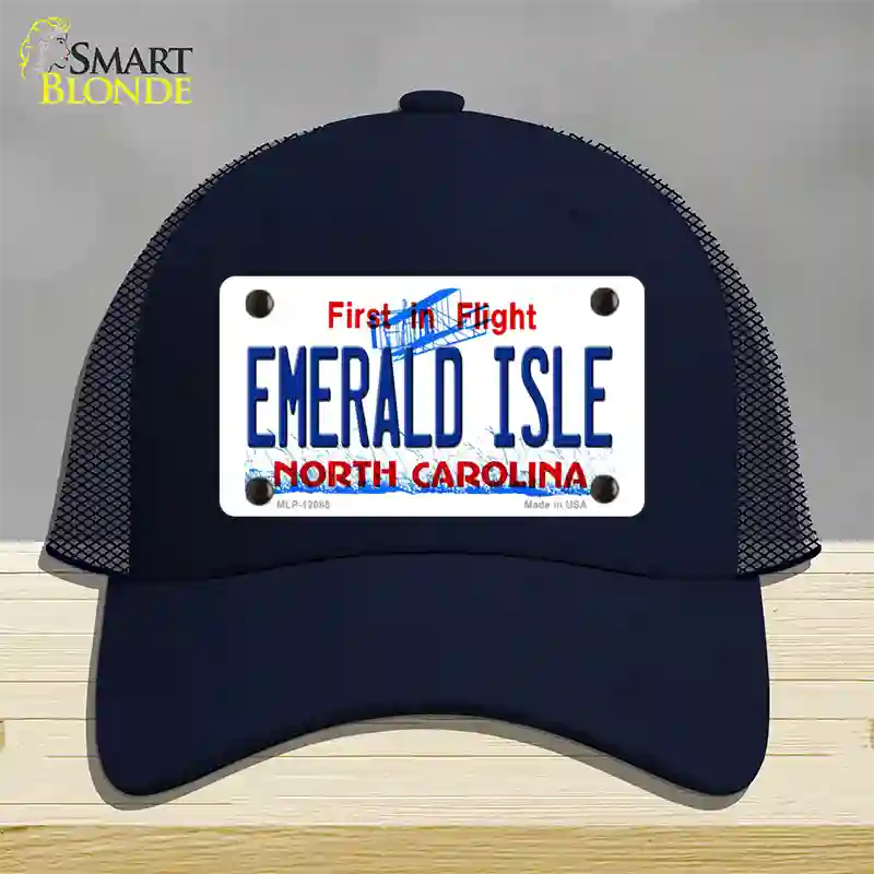 Emerald Island North Carolina State Novelty License Plate Hat Mesh / Navy