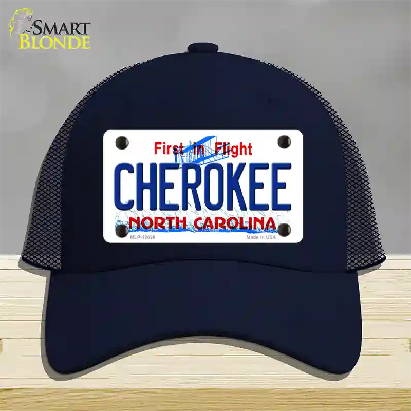 Cherokee North Carolina State Novelty License Plate Hat Mesh / Navy